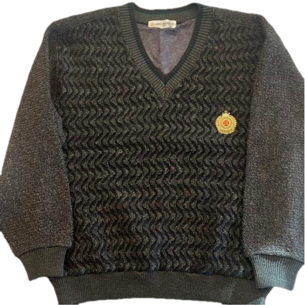 Vintage Luigi Massoni Sweater Mens Italy lined Medium black brown green VTG